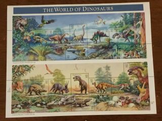 Us 3136 World Of Dinosaurs Sheet Of 10 Mnh