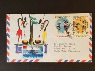 1967 Kinshasa Congo To Sioux Falls Dakota Usa Colorful Overprint Air Mail Cover