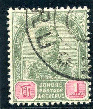 Malaya Johore 1891 $1 Green & Carmine Very Fine.  Sg 27.  Sc 24.