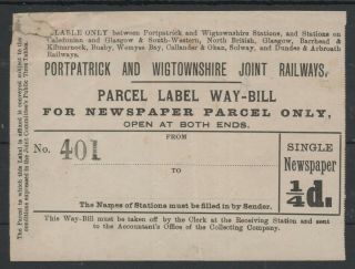 Portpatrick & Wigtownshire Joint Railwaysfarthing Newspaper Parcel Waybill