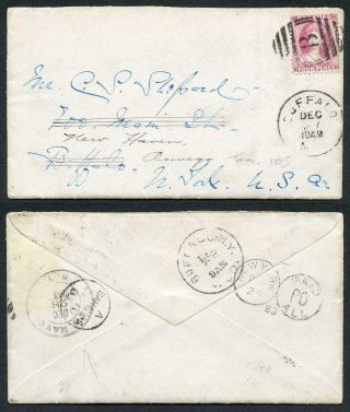 Bahamas 1883 4d Rose With B H/s On Redirected Cover From Nassau To Buffalo N.  Y.