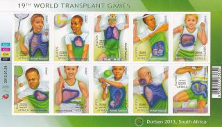 South Africa - 2013 - 19th World Transplant Games.  Sheet Of 10v.  Nh