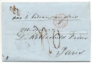 1853 Egypt To France Taxed Cover,  Color Cancel,  Valetta Via Malta,  Wow