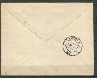 Poland,  1926,  Air cover to Lwow with a direction label 2