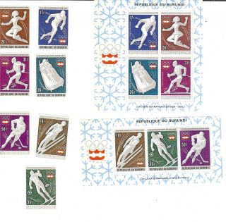 1976 Innsbruck Olympics Burundi Sports 2 Blocks And 7 Individual Stamps