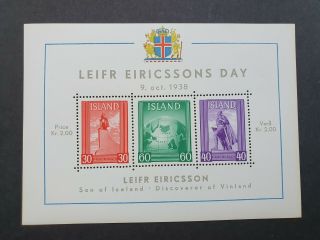 1938 Leifr Eiricssons Day Sheet Vf Mnh Iceland Island Islande B186.  10 0.  99$