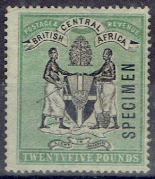 Nyasaland Bca 1896 £25 Black & Green Overprinted Specimen Fine
