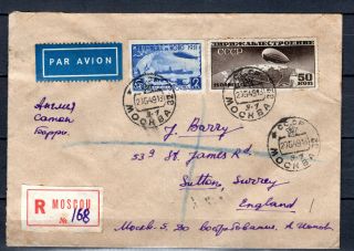 Russia Russland 1949 Ussr Registered Airship Zeppelin Cover Moscow To Uk Gb