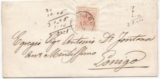 Lombardy Venetia 185.  Letter Stamped 15 Centes Canc.  Legnago To Lonigo