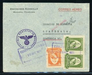 Nicaragua Postal History: Lot 319 1939 German Diplomatic Managua - Guatemala $$