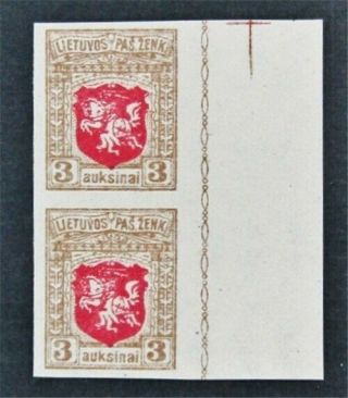 Nystamps Russia Lithuania Stamp 59 Og Nh $70 Imperf Pair