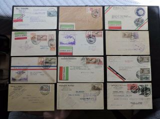 Lot X12 Early Mexico Air Mail Covers Labels To Us,  Canada,  Germany,  Denmark