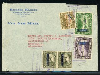 Nicaragua Postal History: Lot 313 1935 Multifranked Air Managua - Hamburg $$$