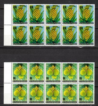 Singapore 1973 Flowers & Plants $10 & $5 In Marginal Blocks Of 10 Mnh Stamps Un