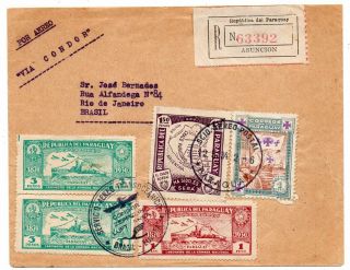 1934 Paraguay To Brazil Reg Cover Via Condor,  Franking,  Wow
