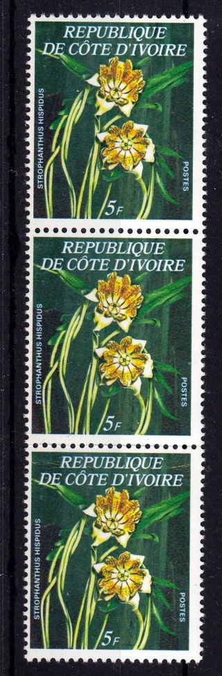 Ivory Coast Cote D`ivoire 1977 Flowers Mi A532 Mnh Strip Of 3 Mi€ 360,  -
