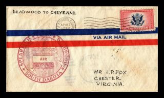 Dr Jim Stamps Us Deadwood First Flight Air Mail Cover Am 35 Chester