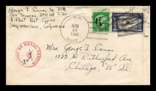 Dr Jim Stamps Us Naval Fleet Post Office Uss Queens Wwii Cover Censor Passed