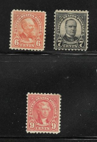 U.  S.  - 1923 - 26 - - Perf 10 - 6c,  7c,  9c - Scott : 587,  588,  590