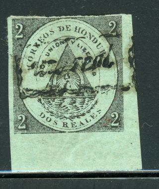Honduras 1877 Provisionals Comayagua: Scott 7 1r/2r Black/green (blk) Cv$150,