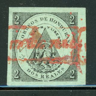 Honduras 1877 Provisionals Comayagua: Scott 3 ½r/2r Black/green (red) Cv$70,