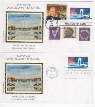 Sss: 2 Pcs Colorano Silk Fdc 2004 37c National Wwii Memorial Combo,  1 Sc 3862