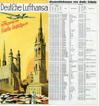 1936 Germany Lufthansa Flight Plan Brochure In Color,  Great Rarity