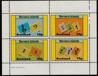 Gb Locals - Bernera (1349) 1982 Musical Notes Perf Sheetlet Unmounted