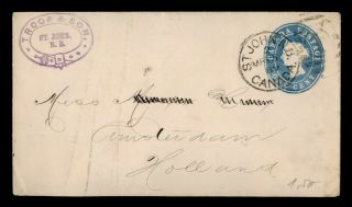 Dr Who 1889 Canada St John Fancy Cancel Stationery To Netherlands E54804
