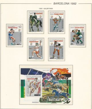 Mauritania: Scott 663 - 668,  Souvenir Sheet 669,  1992,  Summer Olympics.  Mu06