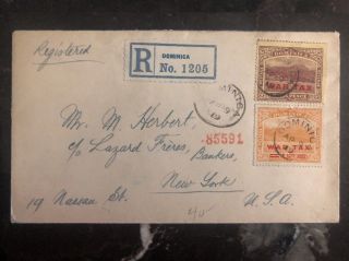 1919 Dominica Commercial Cover To York Usa War Tax Overprints