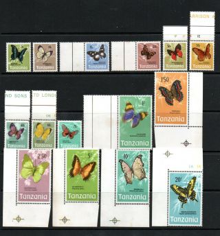 Tanzania1973 - 78 Butterfly Definitive Full Set 15 Values Fifteen Mnh Stamps.