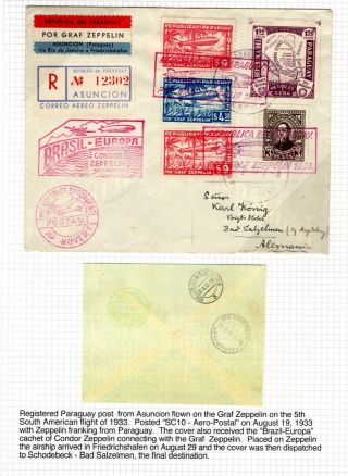 Zeppelin 1933 Flight Asuncion Paraguay 5th South American Registered