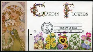 United States S&t Cachet 1996 Garden Flowers Booklet Pane First Day Cover