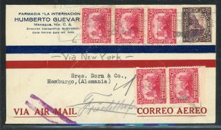 Nicaragua Postal History: Lot 307 1929 Multifranked Air Managua - Hamburg $$$