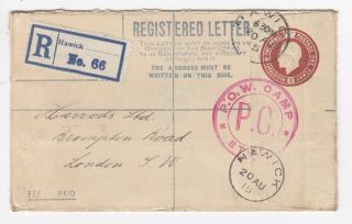 Ww1 Harwick Stobs Prisoner Of War Camp 3d Registered Letter To London Pc Censor