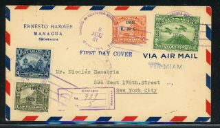 Nicaragua Postal History: Lot 303 1931 Reg Fdc Managua - Nyc With Error $$$