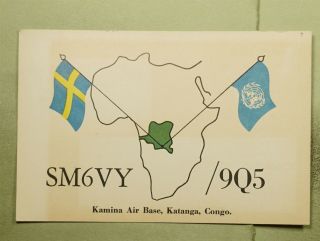Dr Who 1961 Congo Ovpt Katanga Air Base Qsl Ham Radio Sm6yv Postcard E42277