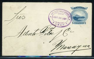 Nicaragua Postal History: Lot 295 1900 5c Momotombo Pse Leon - Managua $$$