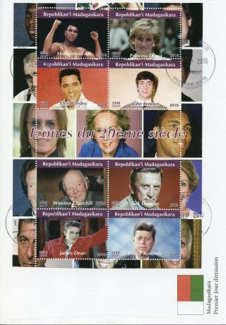 Madagascar 2019 Fdc Churchill Jfk Elvis Diana Muhammad Ali 8v M/s Cover Stamps