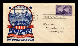 Dr Jim Stamps Us Transcontinental Railroad First Day Cover Scott 922 Staehle