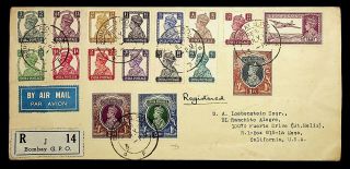 India 1947 Kg Vi Set Of 14,  3 Vals On Regd Airmail Cover To Usa