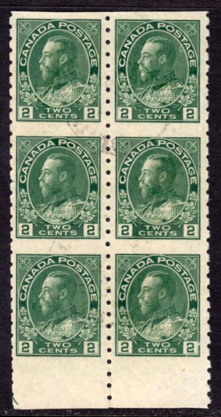 Canada 128a 2c Green Block/6,  1924 Kgv Imperf Horizontal,  Dry Print,  Vf,  Cds
