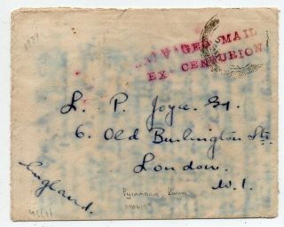 1939 Burma India To Great Britain Crash Cover,  Red Centurion Cancel
