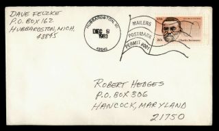 Dr Who 1983 Hubbardston Mi Mailers Postmark Permit 001 To Hancock Md E54882
