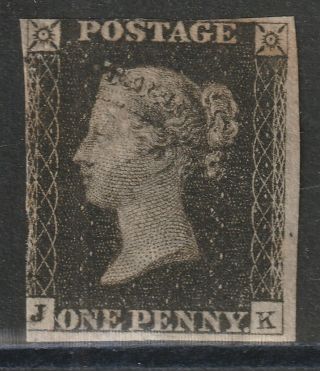 Sg2 1840 1d Penny Black.  Mounted With Traces Of Gum.  2 Good Margins