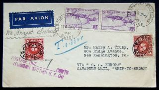 1935 S.  S.  Europa Ship To Shore Catapult Flight Cover Paris To Pa.  Postage Due