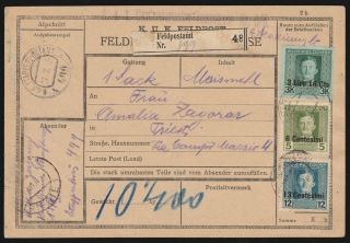 Austria 1918 Occupation Of Italy 3 Color Franking Usage Parcel Card.