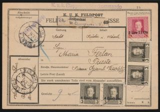Austria 1918 Occupation Of Italy 2 Color Franking Usage Parcel Card.