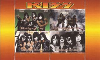 Congo 2015 Rock Legends Kiss 4 Stamp Sheet - 3a - 491